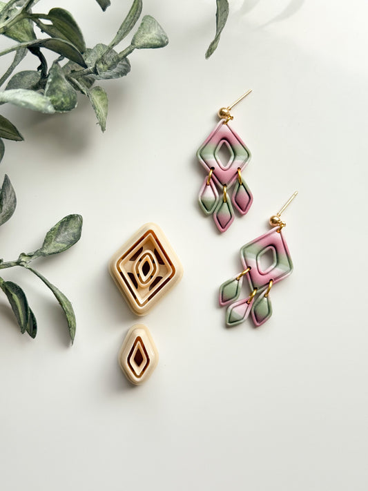Bordered Diamond Dangle Set Clay Cutter