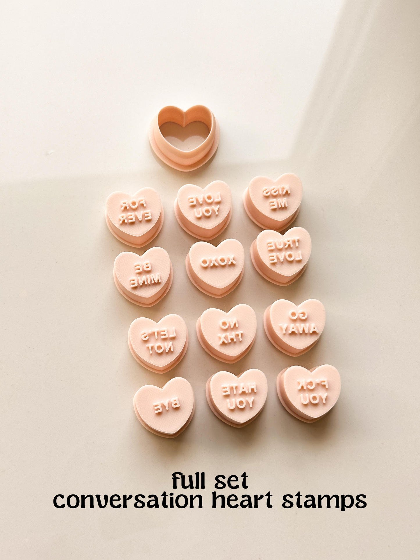Conversation Hearts Clay Cutter + Stamp Combos