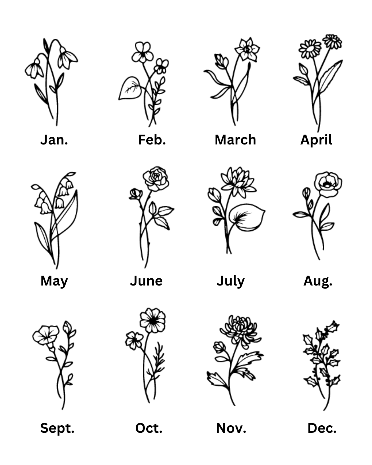 SVG FILES - Birth Month Flowers