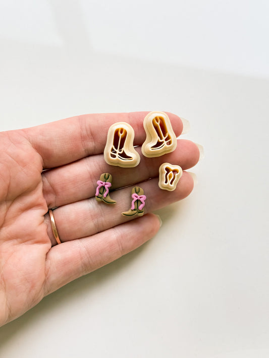 Tiny Cowboy Romance Boots 0.5” Studs Clay Cutter Set