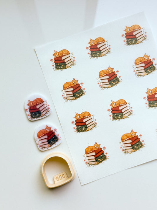 Cat Book Stacks Transfer + Clay Cutter Combo