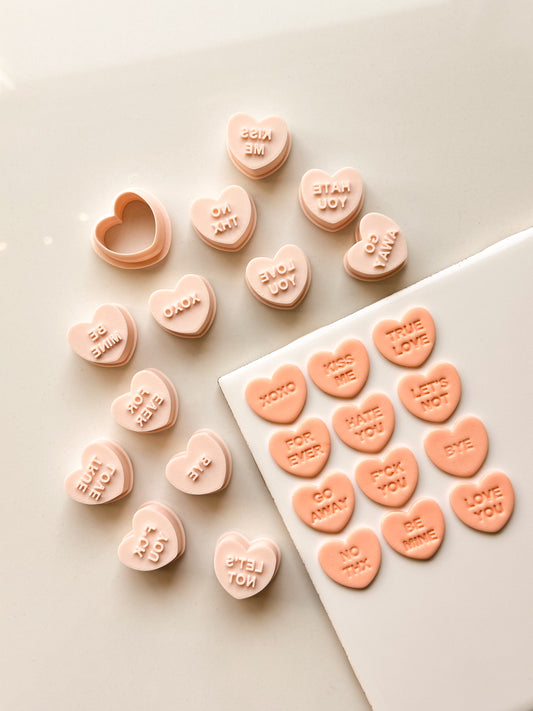 Conversation Hearts Clay Cutter + Stamp Combos