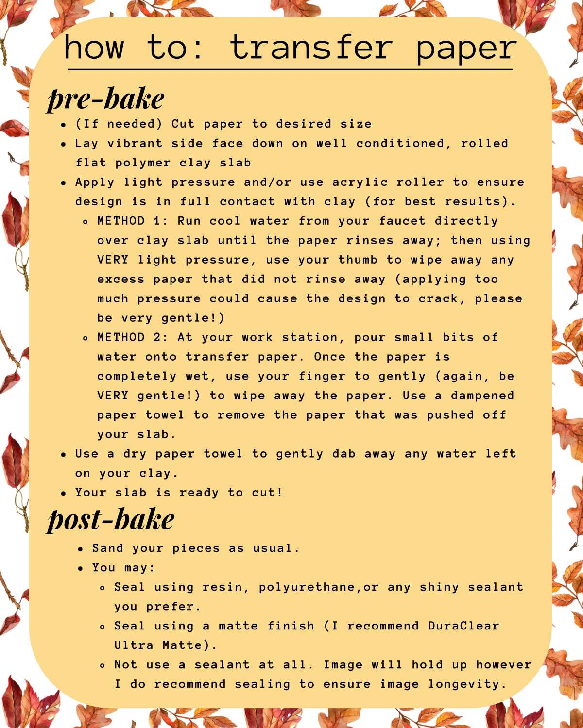 Fall No. 1 Transfer Sheet