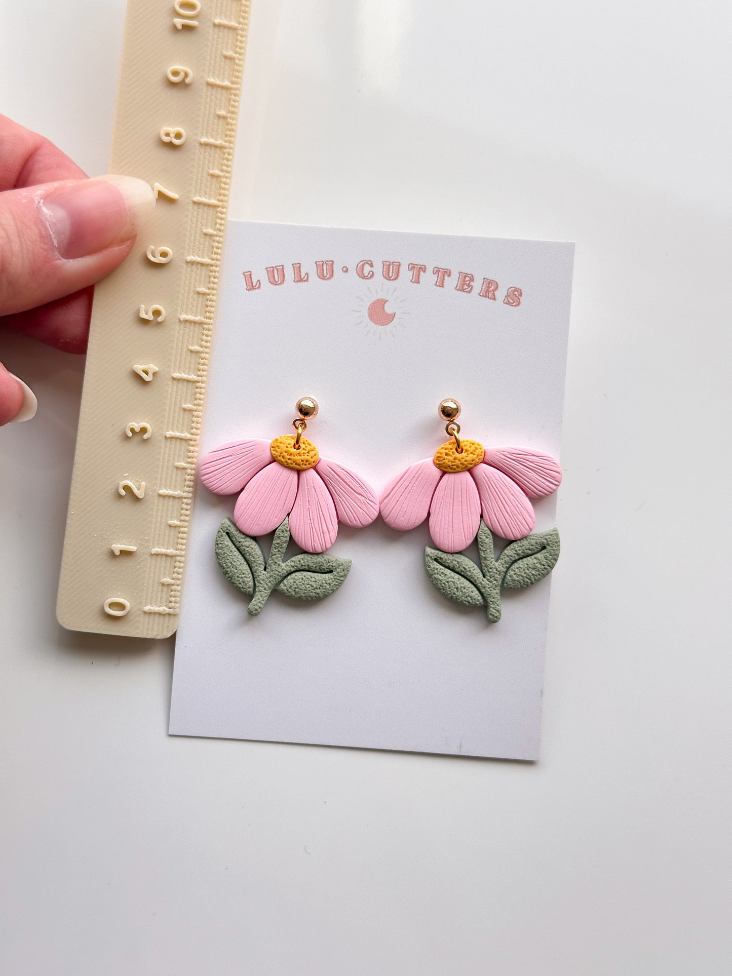 Pink Flower + Stem Earrings