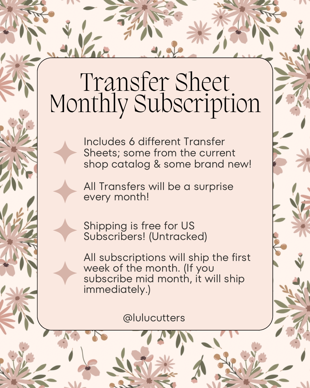 Transfer Sheet Monthly Subscription