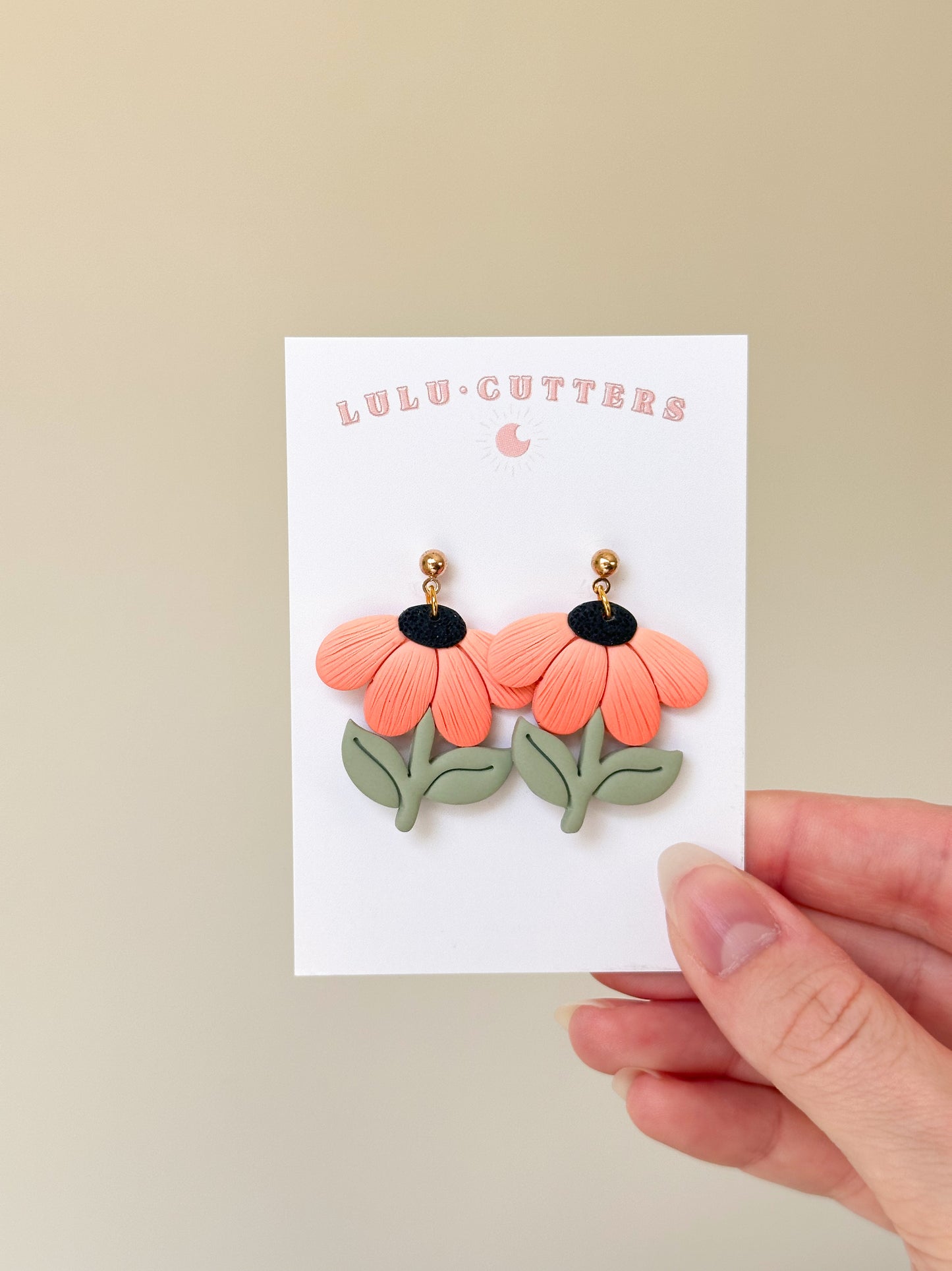 Orange Flower + Stem Earrings