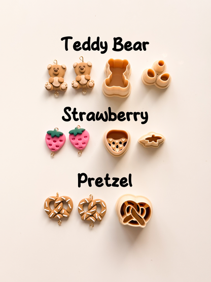 Valentine Bead Cutters Extra Tall Teddy Bear Strawberry Pretzel Clay Cutters