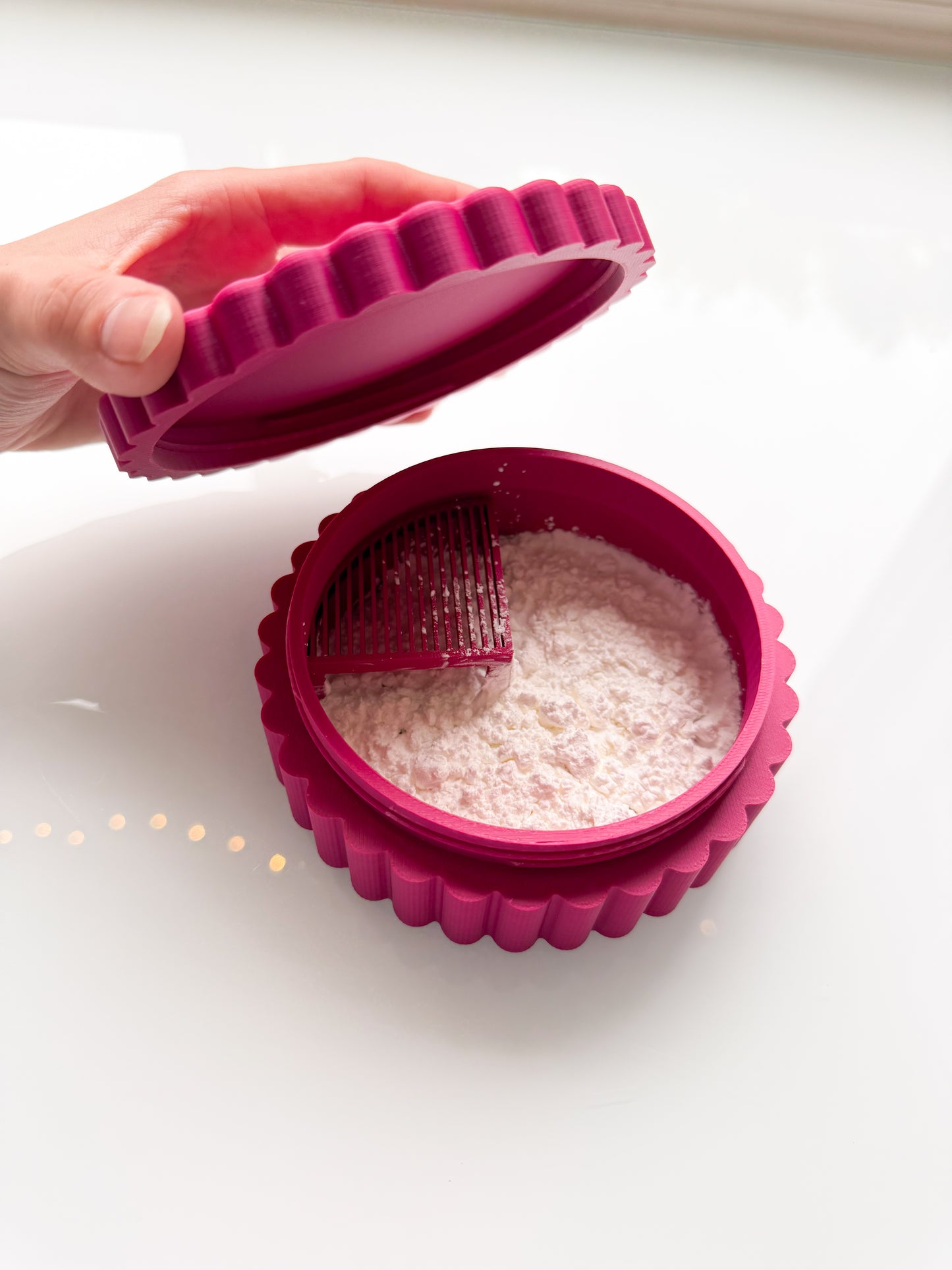 Threaded Cornstarch Container 3D Printed
