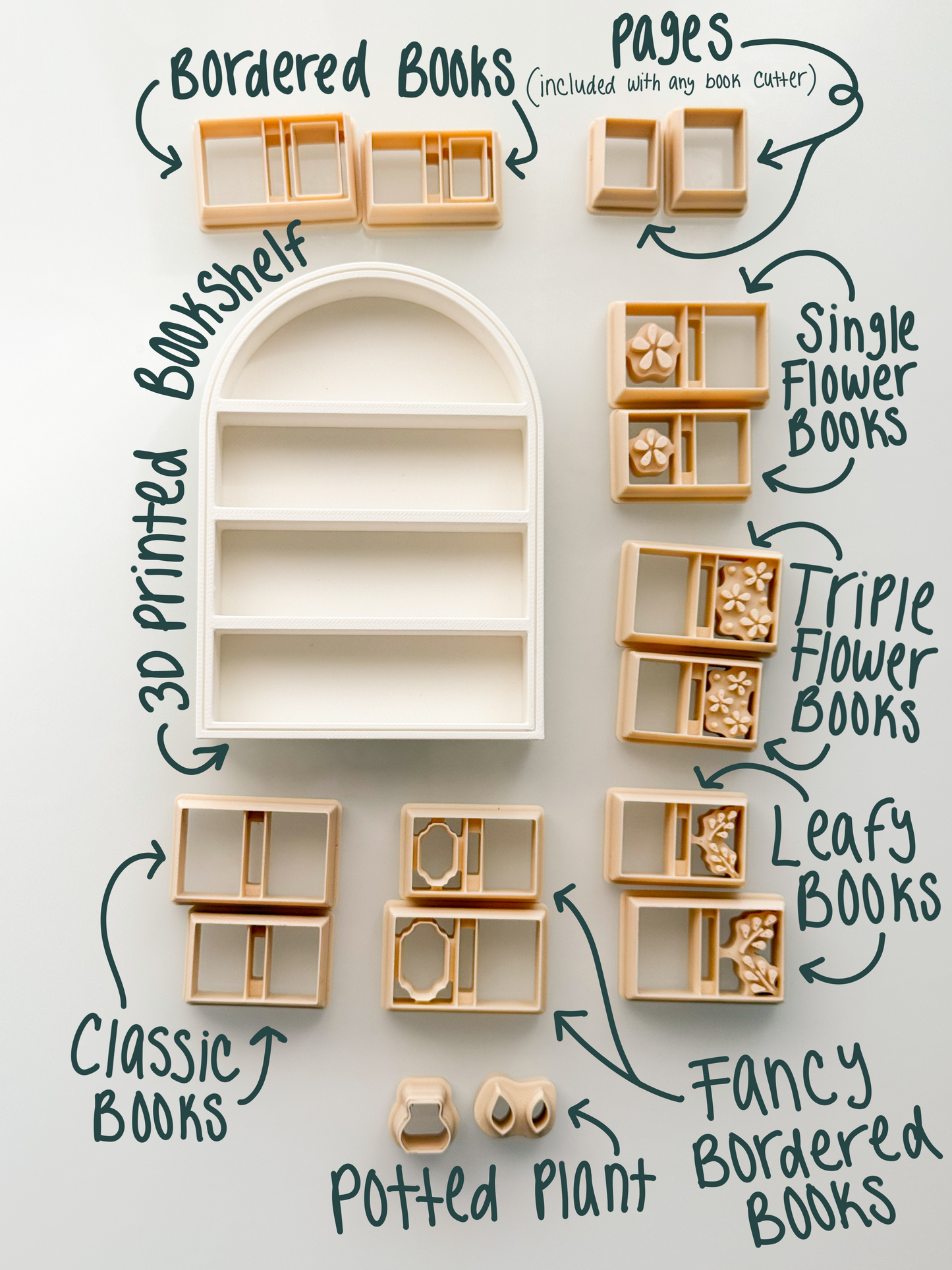 Build Your Own Mini Bookshelf Clay Cutters + 3D Printed Shelf