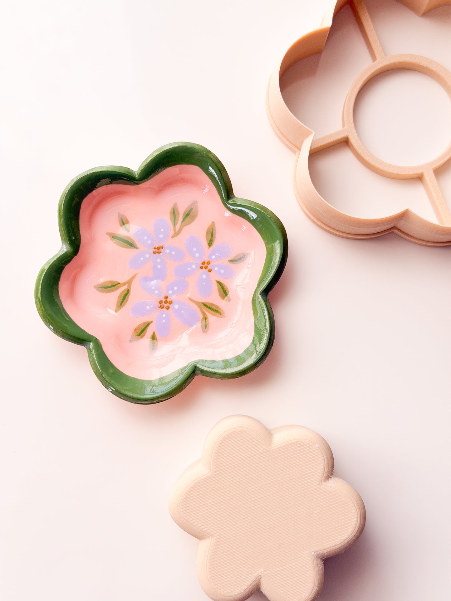 Flower Trinket Dish Clay Cutter + Press Polymer Clay Air Dry Clay Ceramic Pottery Cold Porcelain