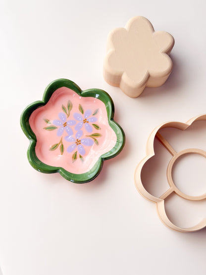 Flower Trinket Dish Clay Cutter + Press Polymer Clay Air Dry Clay Ceramic Pottery Cold Porcelain