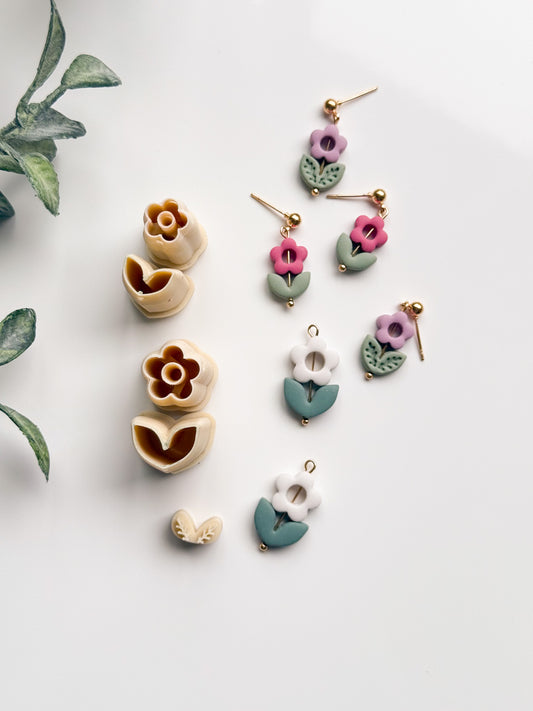 Little Flower + Leaf Bead With Guides Clay Cutter Set Extra Tall