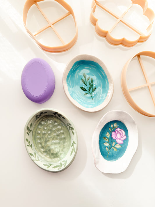 Oval Trinket Dish Clay Cutter + Press Polymer Clay Air Dry Clay Ceramic Pottery