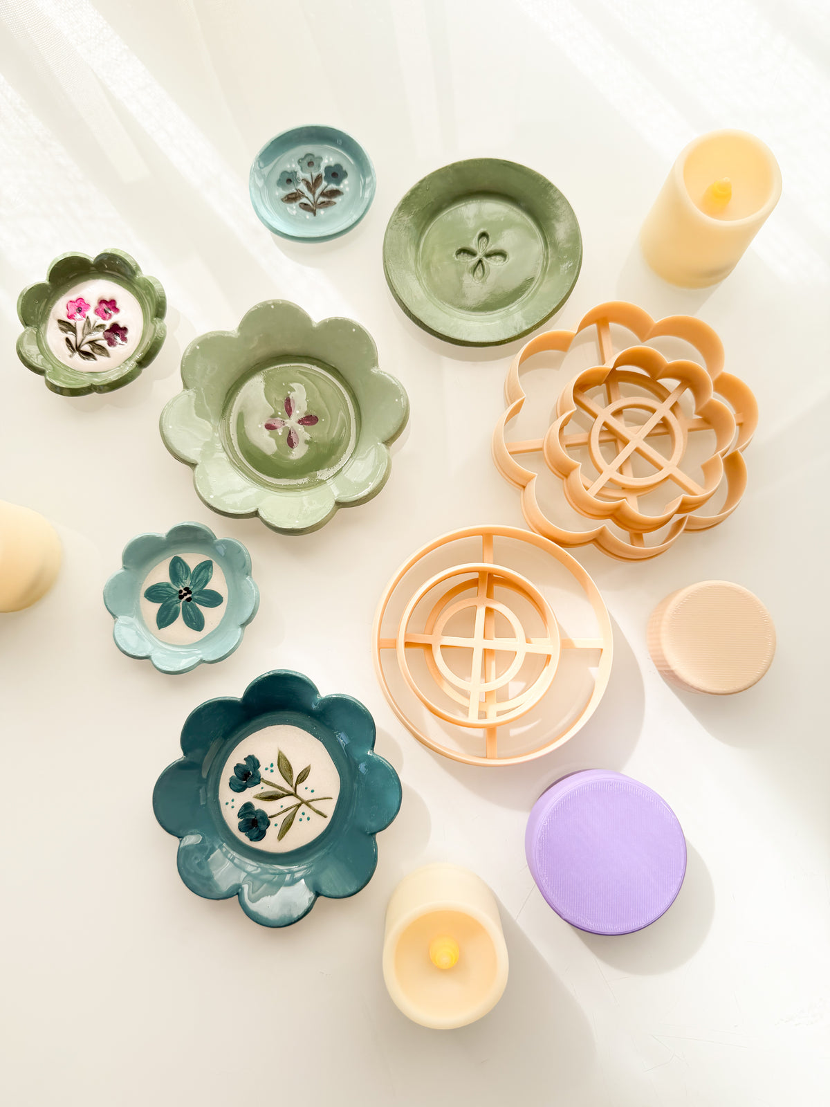Double Trinket Dish Candle Holder Clay Cutter + Press Polymer Clay Air Dry Clay Ceramic Pottery