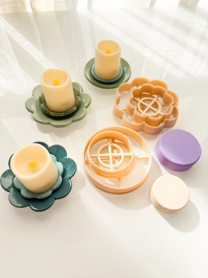 Double Trinket Dish Candle Holder Clay Cutter + Press Polymer Clay Air Dry Clay Ceramic Pottery