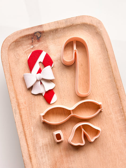 Candy Cane + Bow Ornament Clay Cutter Set